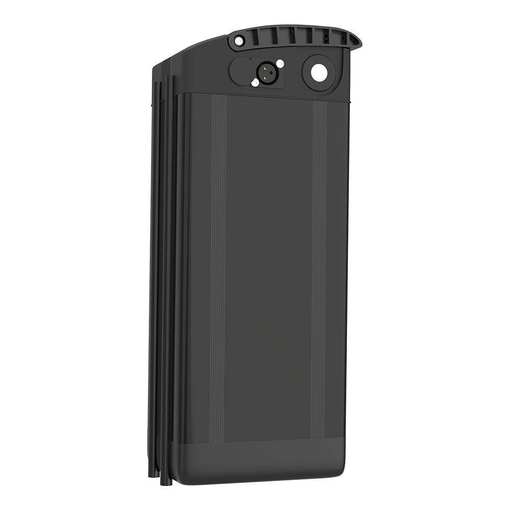 DEEPOWER black electric bike battery pack with charging ports isolated on white