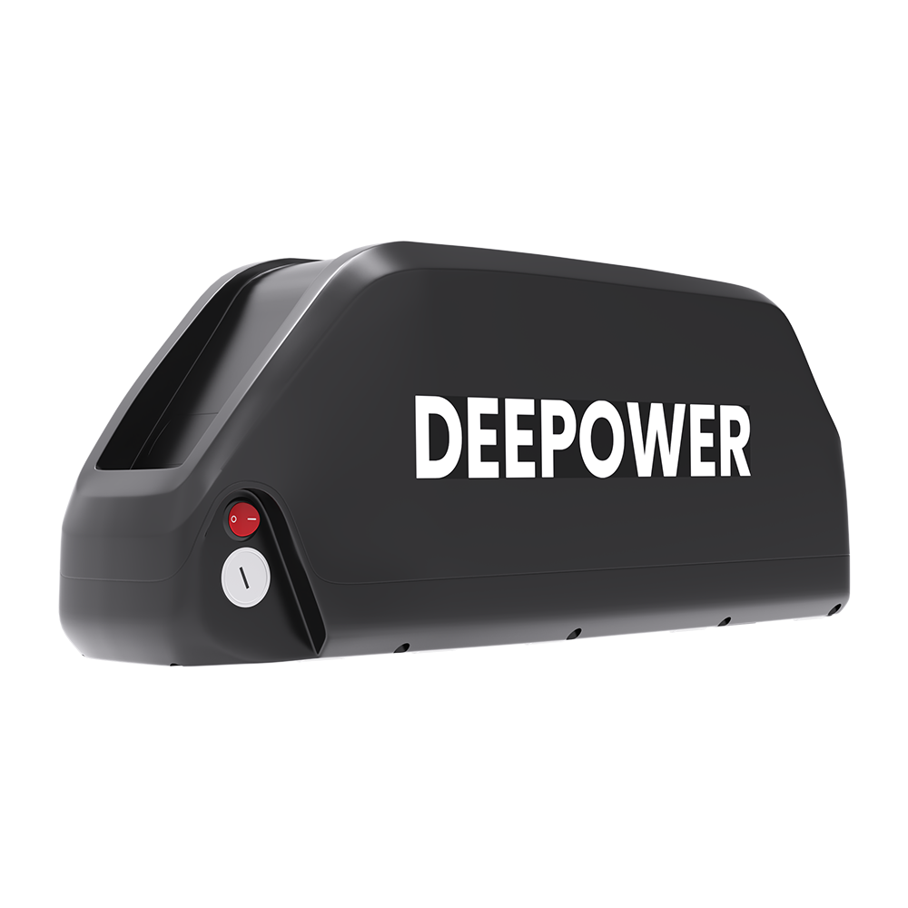 Black DEEPOWER electric bike battery pack with power and lock buttons